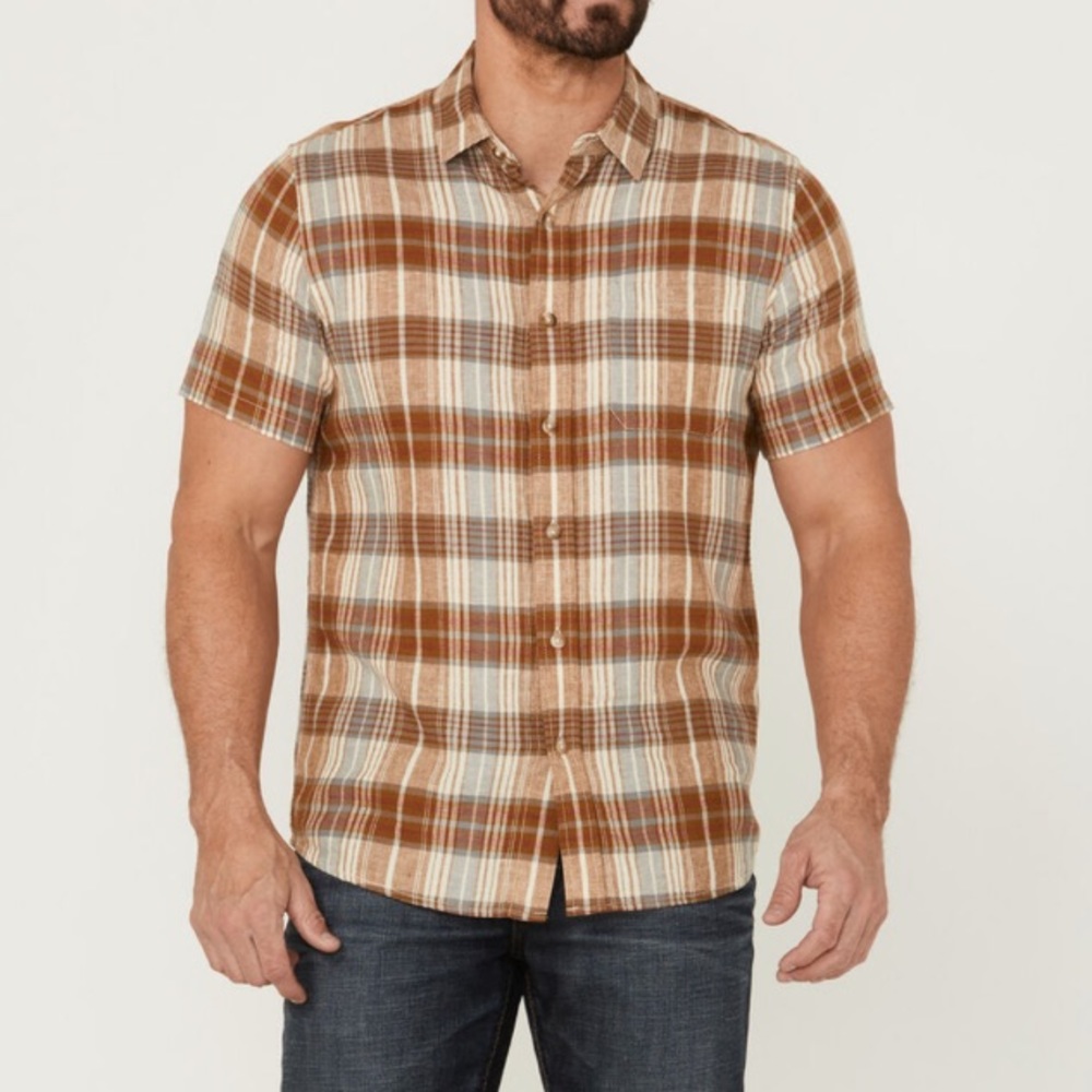 Pendleton Men's Linen Plaid Short Sleeve Button Down Western Shirt